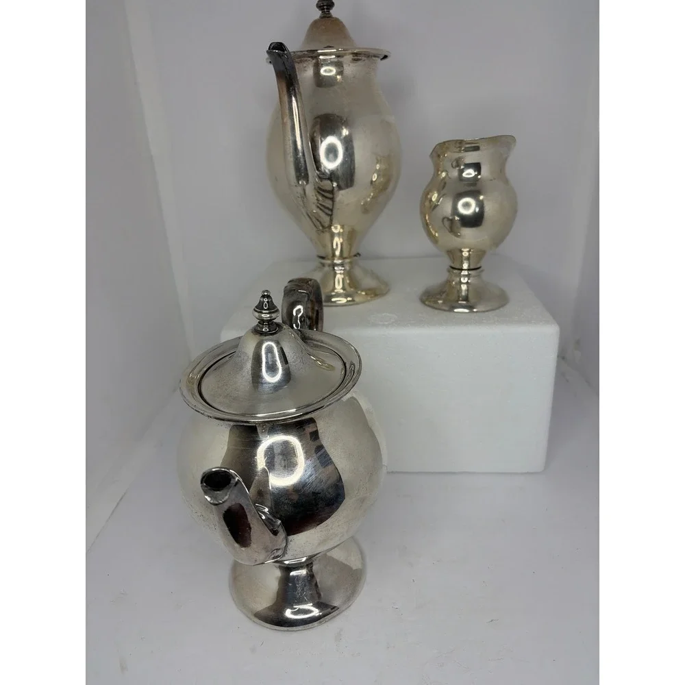 Sheridan‎ Silver on Copper Tea Coffee Set 3 Piece Vintage Silverplate Service